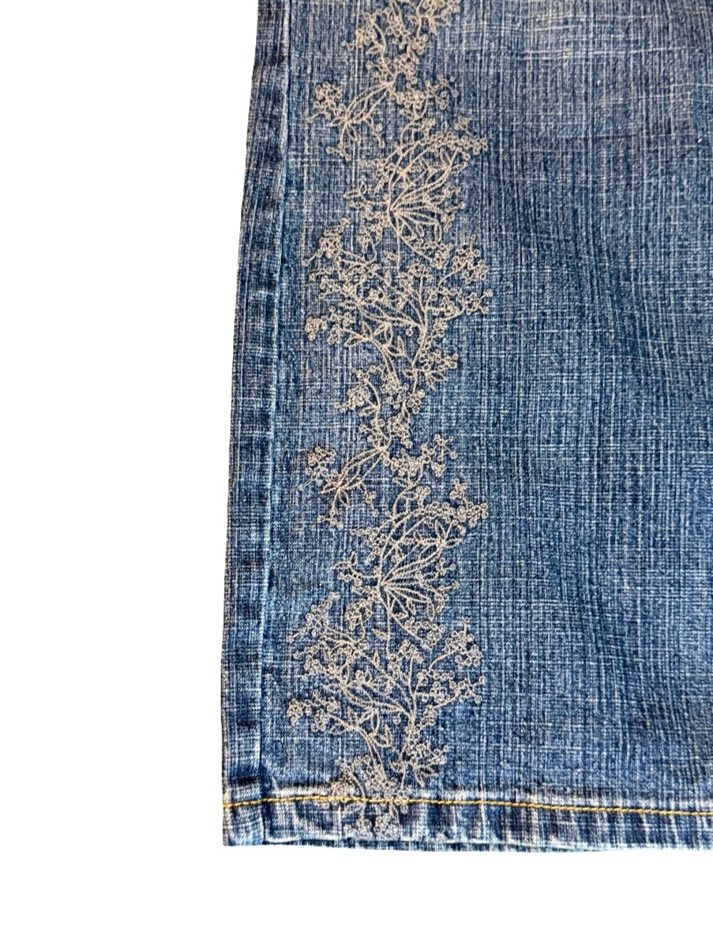 Coldwater Creek Blue Wide-Leg Jeans with Cream Floral Embroidery Size 12 - Picture 7 of 9